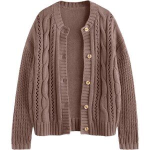 Women's Cable Knit Cotton Cardigan Sweater Button Up Fall Jacket